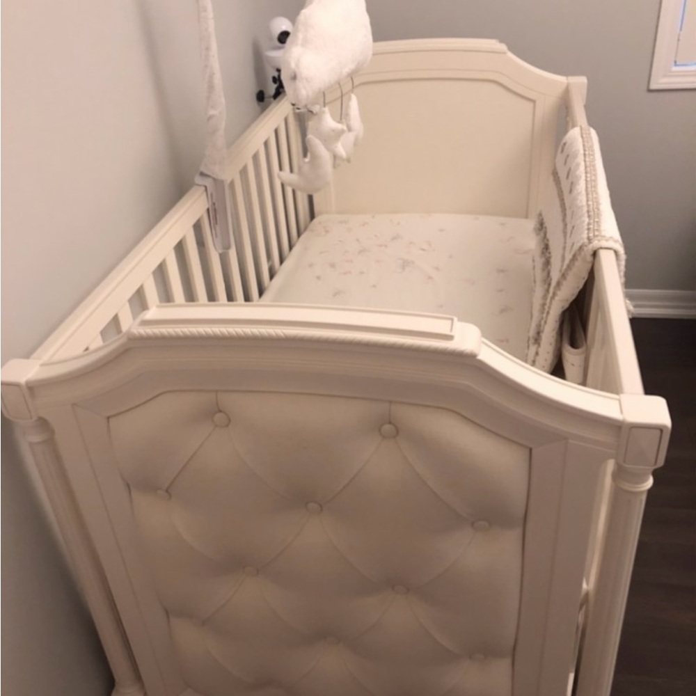 Pottery Barn Crib with  with Conversion Kit and Mattress and some covers